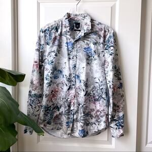 River Island Floral Button Down Collared Shirt Slim Fit Medium